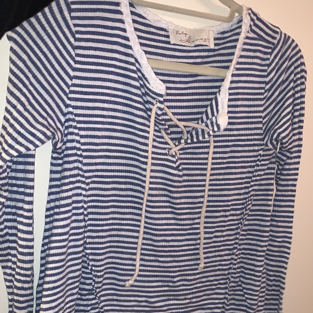 Blue and white striped long sleeve top